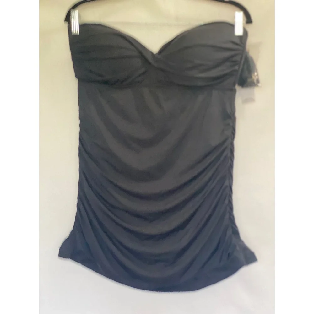 Jantzen Women's  Black Twist Front Ruched Tummy Control Swimdress Size 12 NWT